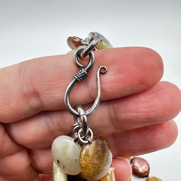 18", three strand jasper and pearl disk necklace with sterling silver clasp! - Picture 12 of 16